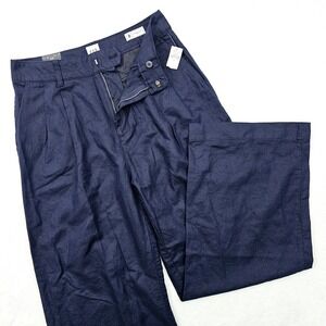 NEW GAP Womens Sz 8 High Rise Pleated Linen Blend Trousers Pants Blue Wide Leg
